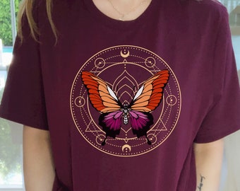Subtle Lesbian Pride TShirt Butterfly Sapphic Shirt Sappho Shirt LGBTQ Discreet Lesbian Girlfriend T-Shirt Discreet Pride Sacred Geometry