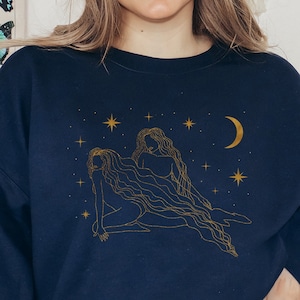 Sapphic Sweatshirt Subtle Lesbian Pride Sweater Celestial Moon Goddess Pullover Moon Child Witchy LGBTQ Discreet Lesbian Girlfriend Crewneck