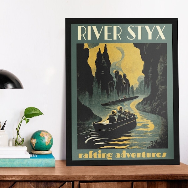 Mythologie Grecque Art Imprimer Mythologie Grecque Affiche Rivière Styx Rafting Aventures Vintage Style Affiche Mythologie Art Mur Grec Art Mur