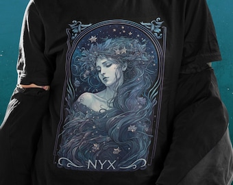 Nyx Göttin der Nacht Griechisches Mythologie Shirt Griechische Göttin Dunkel Academia Kleidung Antikes Griechenland Nachtgöttin Shirt Mondgöttin