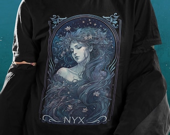 Nyx godin van de nacht Griekse mythologie shirt Griekse godin donkere Academia kleding oude Griekenland nachtgodin shirt maangodin