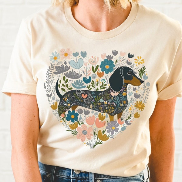 Floral Dachshund Shirt Cottagecore Dachshund Mom Shirt Wiener Dog Shirt Cottagecore Clothes Dachshund Lover Gift Floral Dog Shirt