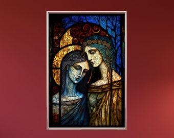 Sappho and Her Lover Art Print Stained Glass Style Sapphic Art Print Lesbian Art Sappho Print Queer Art Lesbian Art Print Lesbian Wall Art