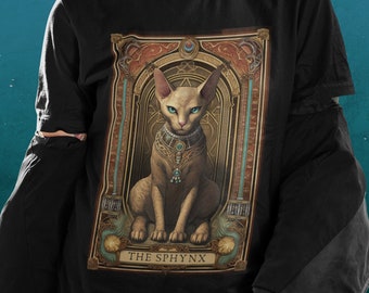 Sphynx Cat Tarot Card Shirt Hairless Cat Shirt Sphynx Cat Clothes Mystical Shirt Cat Themed Gifts Sphynx Cat Apparel Dark Academia T Shirt