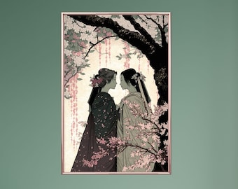Sapphic Art Japanese Style Lesbian Wall Art Sapphic Art Print Sapphic Queer Art Lesbian Art Print Queer Art Print WLW Art Subtle Pride Art