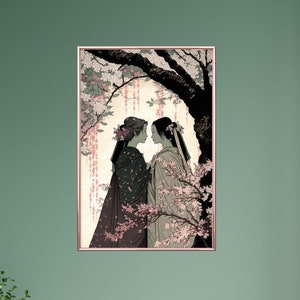 Sapphic Art Japanse stijl Lesbian Wall Art Sapphic Art Print Sapphic Queer Art Lesbian Art Print Queer Art Print WLW Art Subtle Pride Art