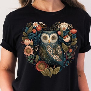 Floral Owl Shirt Cottagecore Shirt Cottagecore Clothing Cottagecore Clothes Botanical Shirt Folk Art Owl T-Shirt Owl Merch Wildflower Shirt