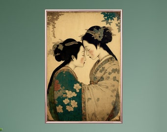 Sapphic Art Japanese Style Lesbian Wall Art Sapphic Art Print Sapphic Queer Art Lesbian Art Print Queer Art Print WLW Art Subtle Pride Art