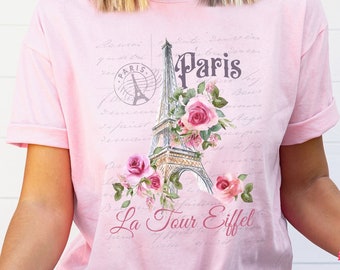 Vintage Style Paris T-Shirt Paris Shirt Travel Shirt Paris Gifts Bonjour T Shirt Honeymoon Shirt Eiffel Tower Tee French Teacher Shirt