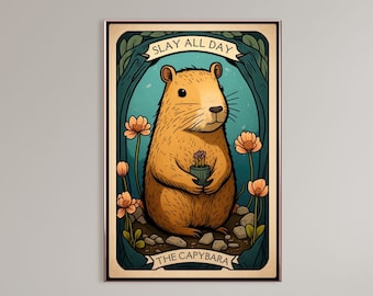 Matar todo el día Carpincho Arte Impresión Tarot Carta Carpincho Cartel Carpincho Arte de pared Carpincho Regalo Arte impresionista Carpincho Regalos Cartel divertido