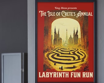 Mitología griega Arte Impresión Mitología griega Cartel Laberinto Diversión Carrera Estilo Vintage Cartel Mitología Arte de la pared Arte de la pared griega