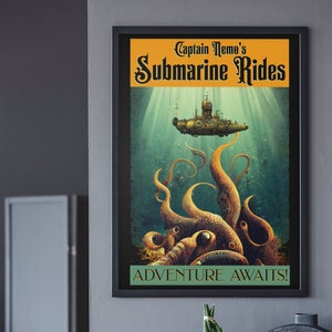 Jules Verne Poster Jules Verne Art Print 20,000 Leagues Under the Sea Wall Art Literature Poster Literary Poster Book Cover Poster