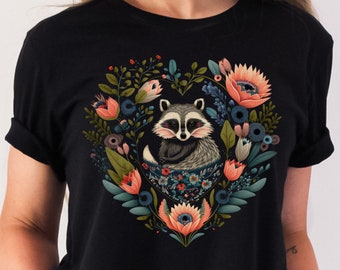 Floral Raccoon Shirt Cottagecore Shirt Cottage Core Shirt Cottagecore Clothing Cottagecore Clothes Botanical Shirt Folk Art Tee