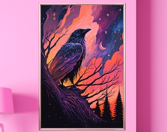 Impressionist Crow Art Print Raven Wall Art Crowcore Poster Crow Artwork Crow Decor Raven Art Print Bird Art Crow Wall Art