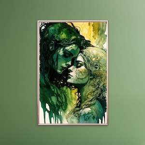 Sapphic Art Ethereal Fairy Aquarel Stijl Lesbische Kunst Sapphic Art Print Sapphic Queer Art Lesbische Art Print Queer Art Print WLW Art