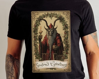 Krampus Shirt Vintage Christmas Card Shirt Cryptid Shirt   Christmas Work Shirt Horror Shirt Weird Shirt Monster Shirt