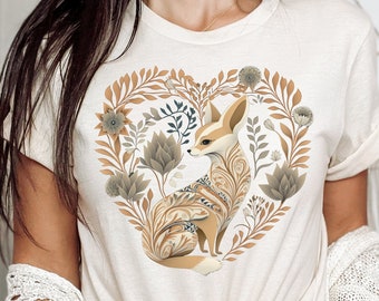 Floral Fennec Fox Shirt Cottagecore Shirt Cottagecore Clothing Cottagecore Clothes Botanical Shirt Folk Art Tee Fennec Foxes Fox Merch