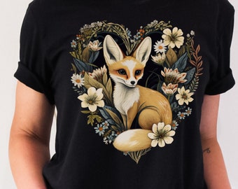 Fennec Floral Chemise Renard Chemise Cottagecore Chemise Cottagecore Vêtements Cottagecore Vêtements Chemise botanique Art populaire Tee Fennec Renards Fox Merch