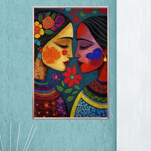 Mexicaanse volkskunst Sapphic Art Print Lesbische Wall Art Sapphic Queer Art Lesbische Art Print Queer Art Print WLW Art Lesbische Poster