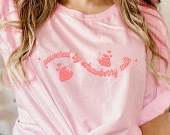 ストロベリー牛シャツ ストロベリーミルクTシャツ 牛が大好きTシャツ 牛ギフト かわいい牛Tシャツ 牛Tシャツ ファームガールシャツ カウガールシャツ