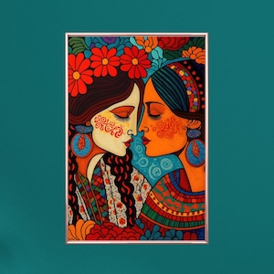 Mexicaanse volkskunst Sapphic Art Print Lesbische Wall Art Sapphic Queer Art Lesbische Art Print Queer Art Print WLW Art Lesbische Poster
