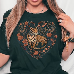 Floral Tiger Shirt Cottagecore Shirt Cottagecore Clothing Cottagecore Clothes Botanical Shirt Folk Art Tee Tiger Merch Year of the Tiger