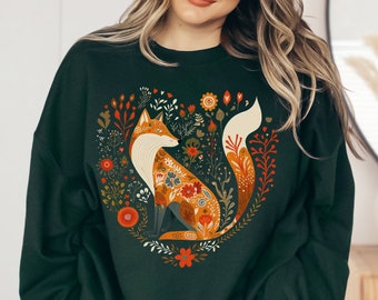Sudadera floral de zorro Sudadera Cottagecore Camisa Cottage Core Ropa Cottagecore Ropa Cottagecore Camisa botánica Suéter de arte popular