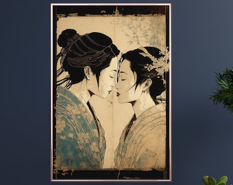 Sapphic Art Japanese Style Lesbian Wall Art Sapphic Art Print Sapphic Queer Art Lesbian Art Print Queer Art Print WLW Art Subtle Pride Art