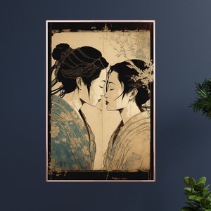 Sapphic Art Japanese Style Lesbian Wall Art Sapphic Art Print Sapphic Queer Art Lesbian Art Print Queer Art Print WLW Art Subtle Pride Art