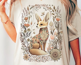 Fennec Floral Chemise Renard Chemise Cottagecore Chemise Cottagecore Vêtements Cottagecore Vêtements Chemise botanique Art populaire Tee Fennec Renards Fox Merch