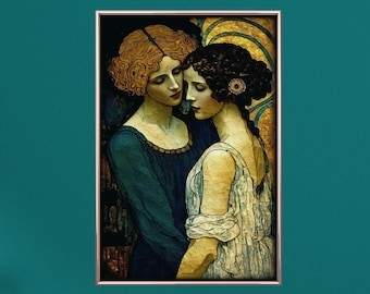 Sappho and Her Lover Art Print Classic Art Sapphic Art Print Lesbian Art Sappho Print Queer Art Lesbian Art Print Lesbian Wall Art