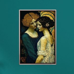 Sappho and Her Lover Art Print Classic Art Sapphic Art Print Lesbian Art Sappho Print Queer Art Lesbian Art Print Lesbian Wall Art