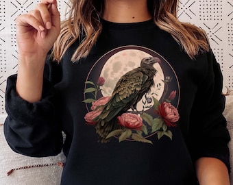 Floral Vulture Sweatshirt Vulture Culture Crowcore Sweatshirt Cottagecore Sweater Raven Shirt Dark Academia Clothing Crowcore Clothing