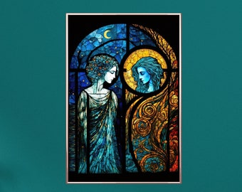 Stained Glass Style Sapphic Art Print Lesbian Wall Art Queer Art Lesbian Art Print Queer Art Print WLW Art Lesbian Poster Classic Art