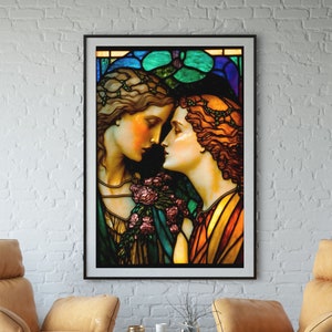 Stained Glass Style Sapphic Art Print Lesbian Wall Art Sapphic Queer Art Lesbian Art Print Queer Art Print WLW Art Lesbian Poster
