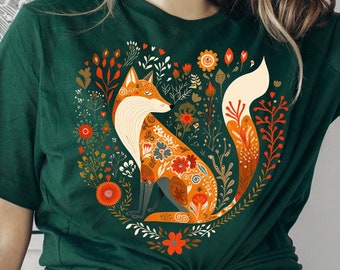 Floral Fox Shirt Cottagecore Shirt Cottage Core Shirt Cottagecore Clothing Cottagecore Clothes Botanical Shirt Folk Art Tee