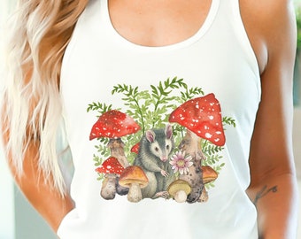Possum Tank Top Opossum Shirt Cottagecore Shirt Mushroom Shirt Cottage Core Shirt Possum Gift Possum Gifts Opossum Gift Goblincore Shirt