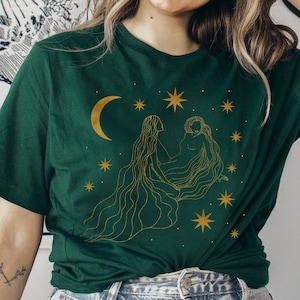 Sapphic Shirt Subtle Lesbian Pride TShirt Celestial Moon Goddess Tee Moon Child Love Wins Witchy LGBTQ Discreet Lesbian Girlfriend T-Shirt