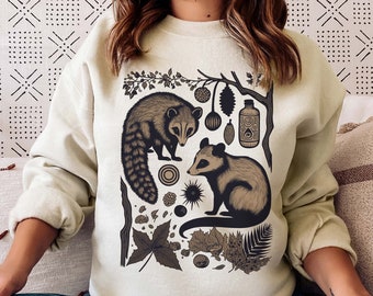 Possum and Raccoon Sweatshirt Opossum Sweatshirt Raccoon Sweatshirt Cottagecore Sweatshirt Cottage Core Shirt Possum Gift Raccoon Gift