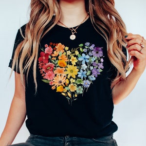 Gay Pride Wildflowers Heart Shirt Pressed Flower Shirt Subtle Pride Shirt Discreet Pride Shirt Subtle Gay Pride Outfit Rainbow Flowers Tee