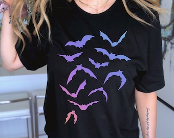 Pastell Goth Shirt Dark Clowncore Ästhetisches Pastell Grunge T-Shirt Weiches Goth TShirt Mall Goth T-Shirt Dreamcore Weirdcore Kleidung Fledermaus Shirt