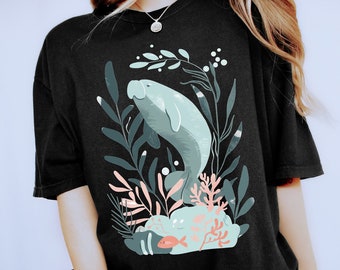 Comfort Colors Manatee Shirt Ocean Animal Shirt Coconut Girl Shirts Ocean Inspired Style Mermaidcore Clothing Beachy Shirts Marine Life Tee