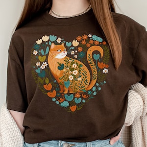 Floral Orange Tabby Cat Shirt Cottagecore Shirt Cottagecore Clothes Orange Tabby  Cat Gifts Botanical Shirt Orange Tabby Cats