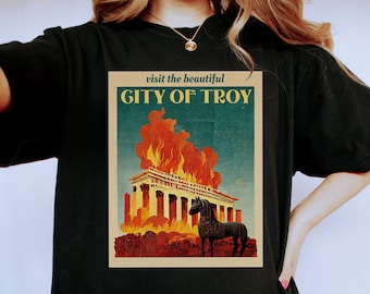 trojanisches Pferd Shirt Comfort Colors Vintage Poster griechische Mythologie Shirt Stadt Troja trojanischer Krieg Dark Academia Kleidung Achilles Shirt