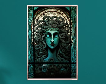 Stained Glass Medusa Art Print Medusa Wall Art Medusa Poster Medusa Decor Greek Mythology Art Medusa Wall Decor Mythology Wall Art
