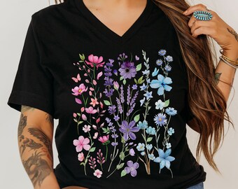 Bi Pride Wildflowers V-Neck Shirt Subtle Bi Pride Shirt Bisexual Shirt Discreet Pride Shirt Pride Outfit Bisexual Flower Shirt LGBTQ Pride
