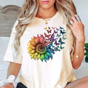 Rainbow Sunflower Shirt Gay Pride Flower Shirt Subtle Pride Shirt Discreet Pride Shirt Subtle Gay Pride Outfit Rainbow Flowers Shirt