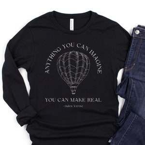 Jules Verne Long Sleeve Shirt Literary Shirt Poet Shirt Around the World in 80 Days Hot Air Balloon Shirt Literature Shirt Bookish Shirts