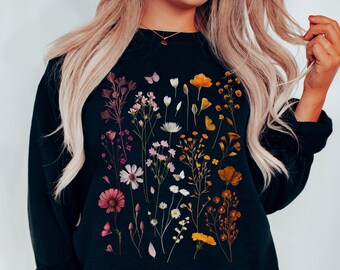 Bluza z nadrukiem w kwiaty lesbijskie Bluza z nadrukiem w kwiaty Subtelna koszula lesbijska duma Sapphic Bluza z okrągłym dekoltem Dyskretna duma Koszulka lesbijska z kwiatami