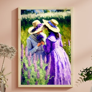 Lavender Field Sapphic Art Print Impressionist Wall Art Lesbian Art Print WLW Art Lesbian Wall Art Lesbian Gift Lesbian Wall Decor